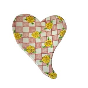 Pink and white ceramic heart dish